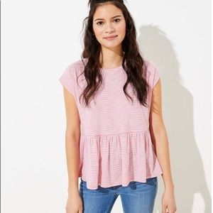 NWT LOFT Pink Striped Peplum Cotton Tee